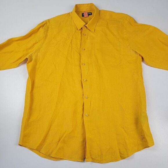 Vilebrequin 100% Linen Button Up Shirt Yellow Men's Size XL Long Sleeve Collared - Picture 3 of 5